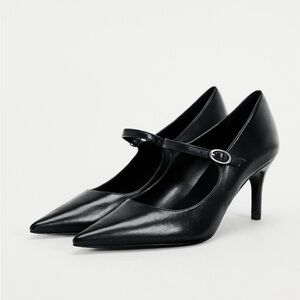 Zara black Leather Heels with strap              Heel height: 2.8 inches